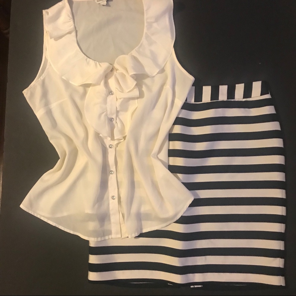 Worthington striped cream and black pencil skirt